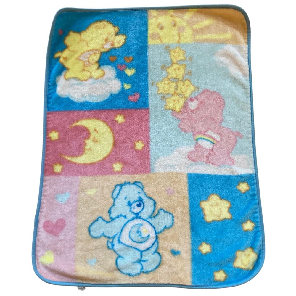 Vintage 2000s Y2K Care Bears Baby Plush Fleece Baby Blanket Crib Throw 30"x42"